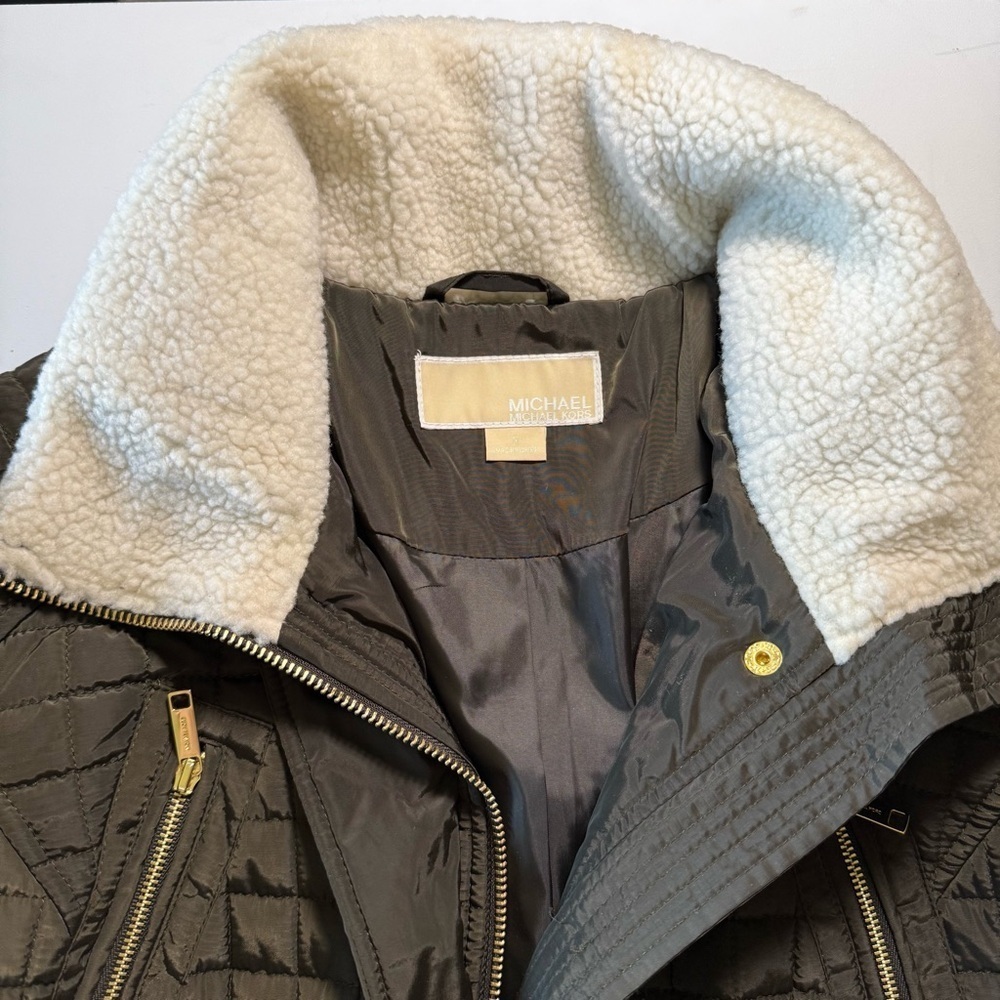 NWT Michael Kors Women’s Quilted Anorak Coat Dark Green Moss Gold Hardware M - Picture 8 of 14